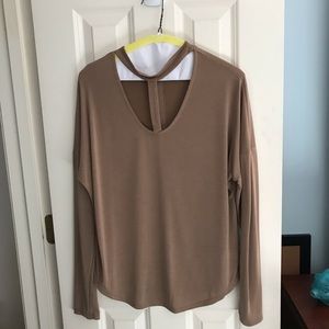 Camel colored choker t-neck top